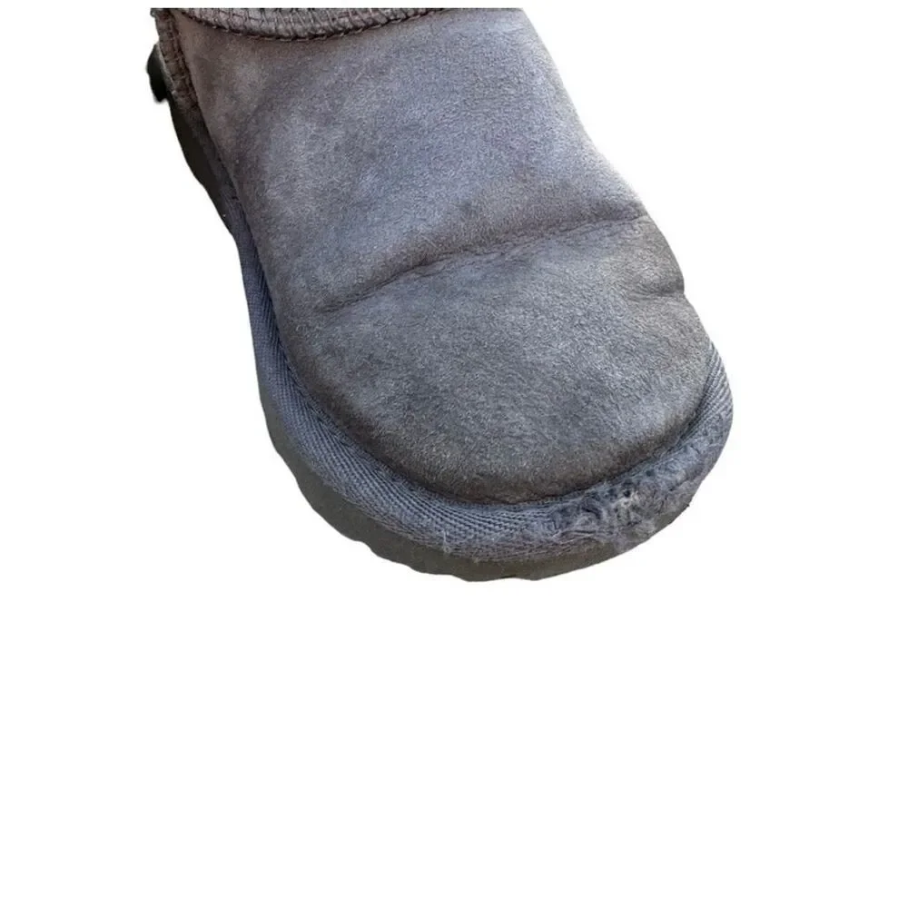 Ugg Boots Shearling Mini Mid Calf Winter Snow Boots Bootie Gray Girls Size 11